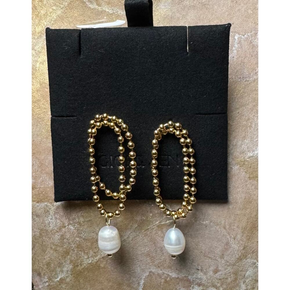Luxe Gold Bead Loop Earrings with Hanging Freshwater pearl